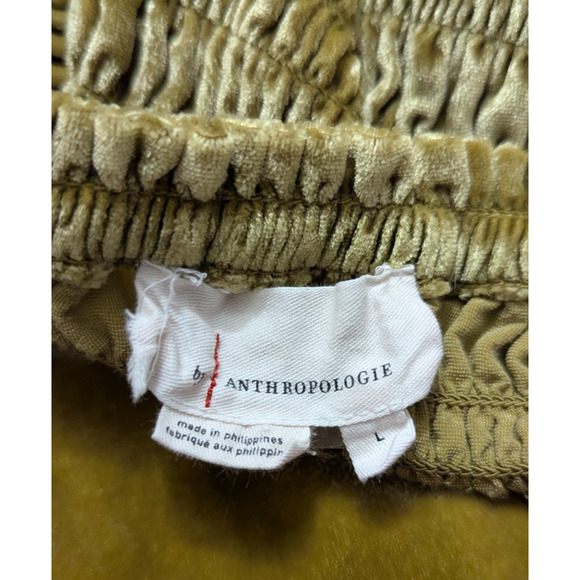 by Anthropologie sz L Velvet Puff Sleeve Smocked Blouse gold yellow top 3908 - Picture 4 of 6